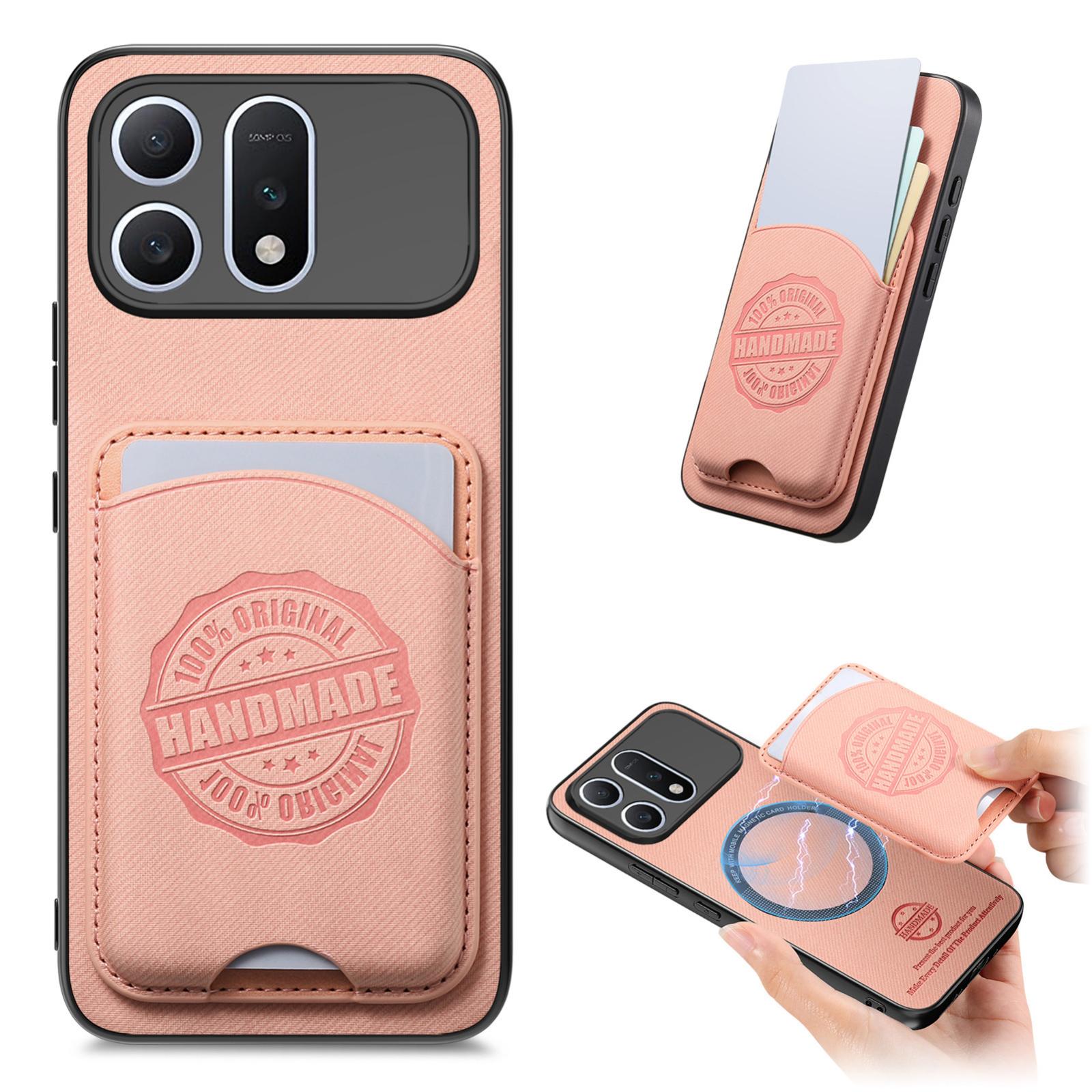 For Honor Win Turbo 5G Twill Fabric Leather-Skin Magnetic Card Bag Phone Case(Pink) - Shopkiz.com
