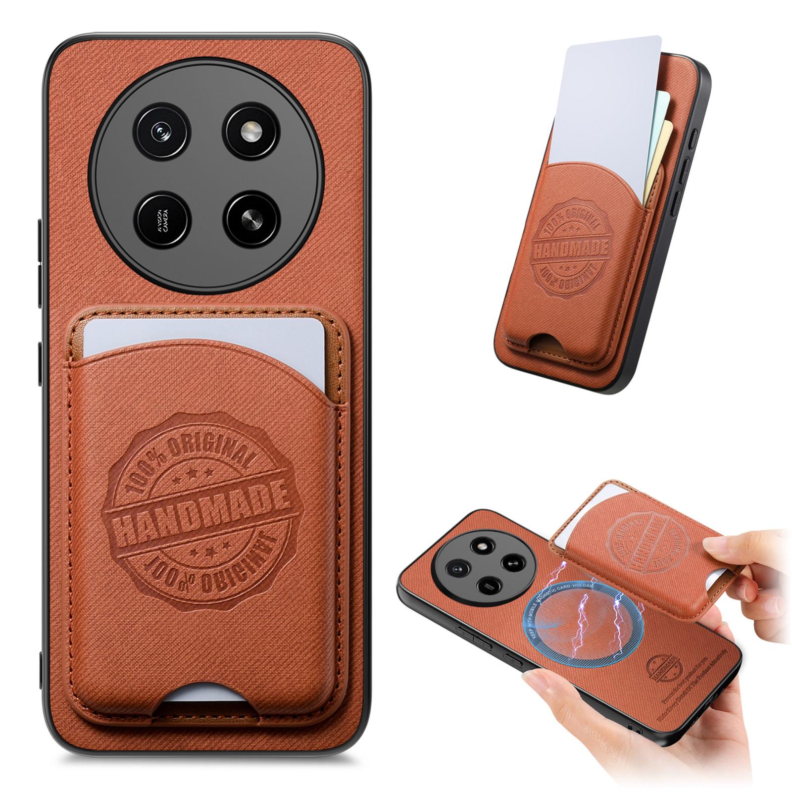 For Honor X80 Pro Max 5G Twill Fabric Leather-Skin Magnetic Card Bag Phone Case(Brown) - Shopkiz.com