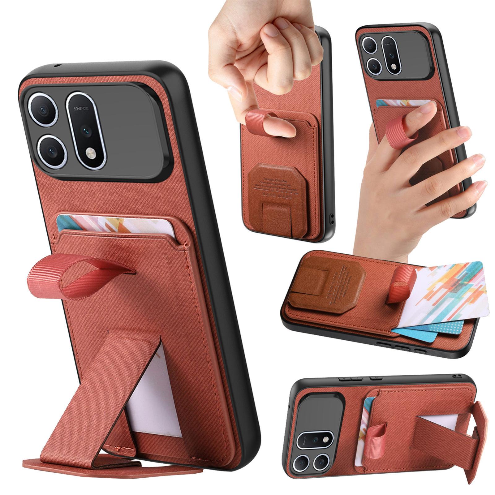 For Honor Win Turbo 5G Twill Fabric Card Bag Fold Holder Phone Case(Brown) - Shopkiz.com