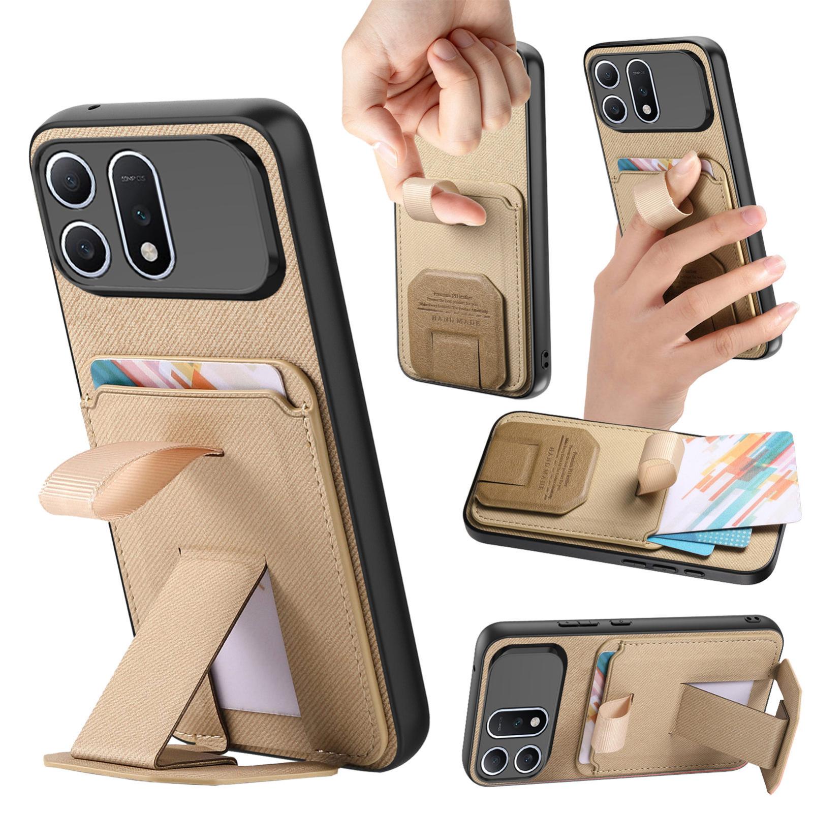 For Honor Win Turbo 5G Twill Fabric Card Bag Fold Holder Phone Case(Khaki) - Shopkiz.com