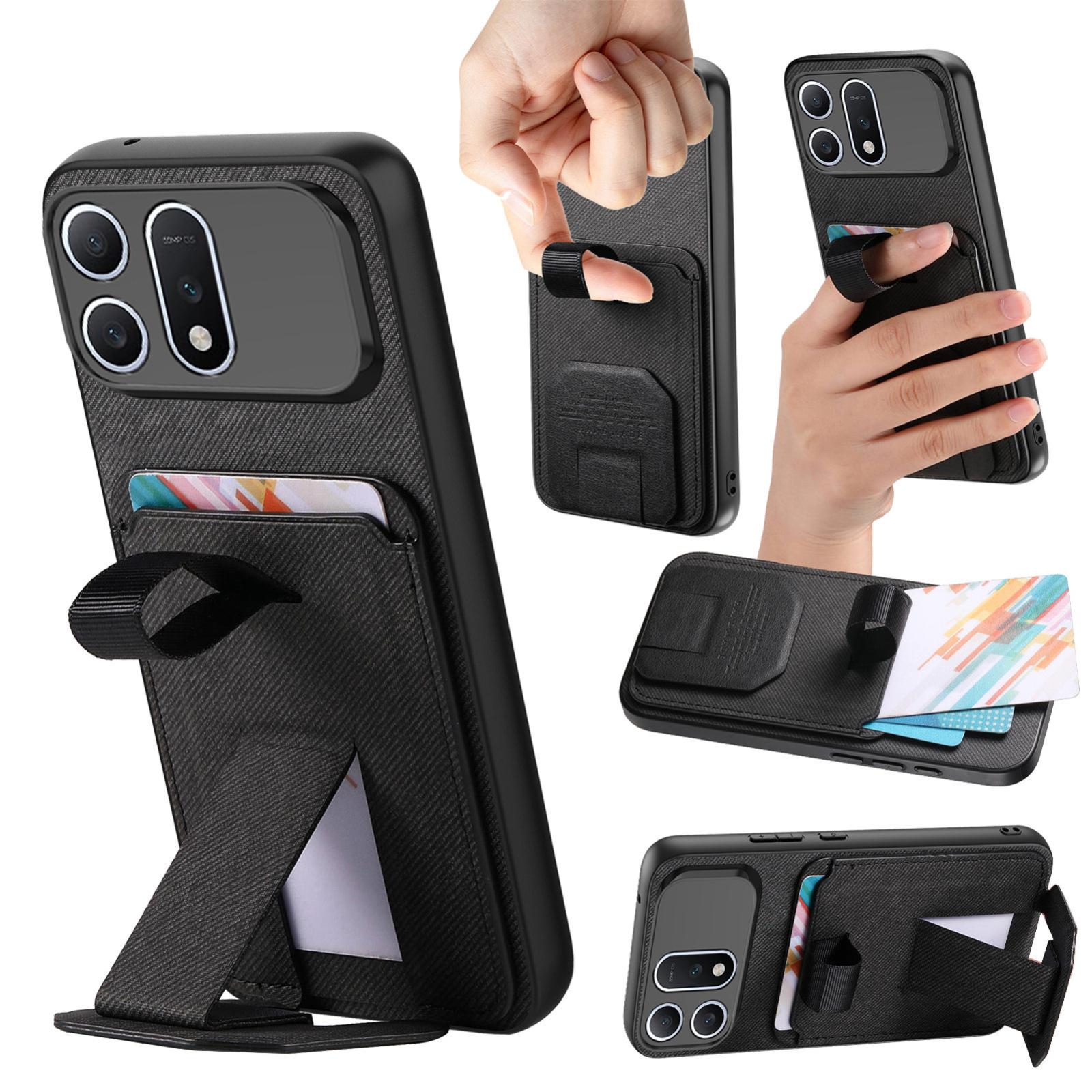 For Honor Win Turbo 5G Twill Fabric Card Bag Fold Holder Phone Case(Black) - Shopkiz.com