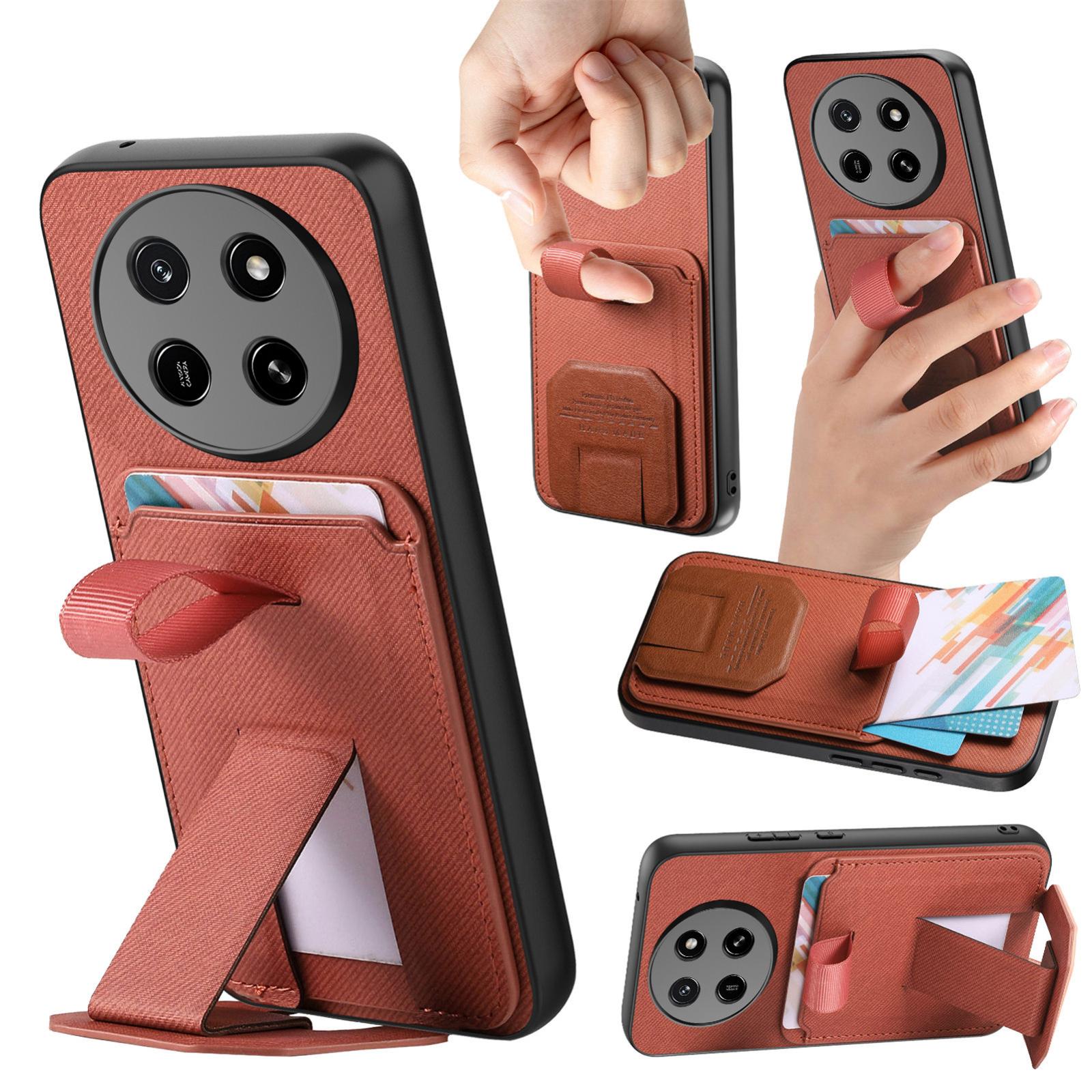 For Honor X80 Pro Max 5G Twill Fabric Card Bag Fold Holder Phone Case(Brown) - Shopkiz.com