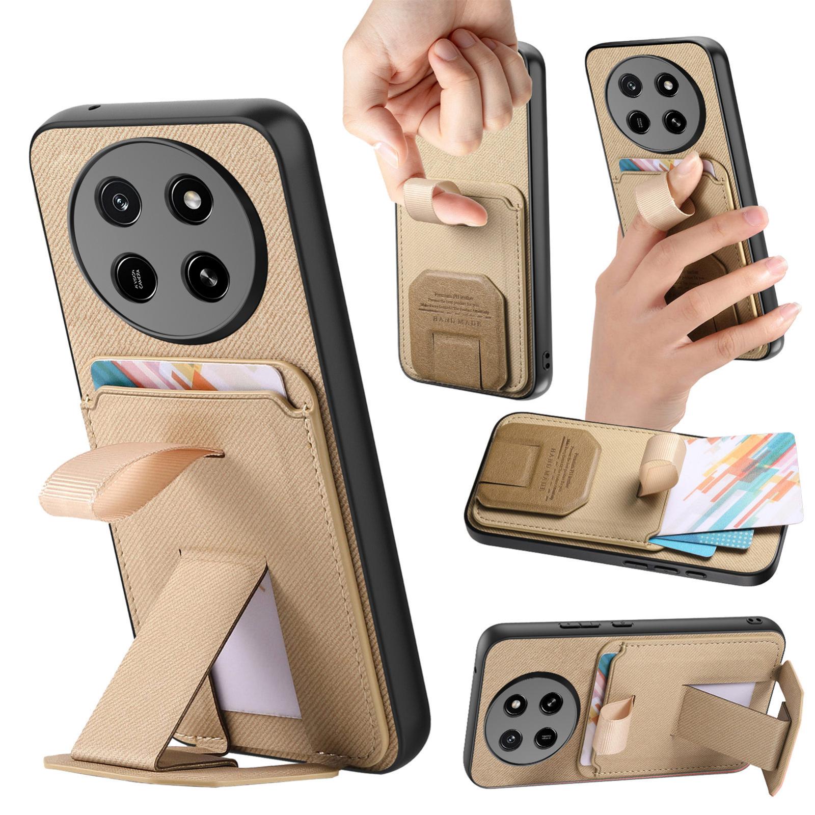 For Honor X80 Pro Max 5G Twill Fabric Card Bag Fold Holder Phone Case(Khaki) - Shopkiz.com