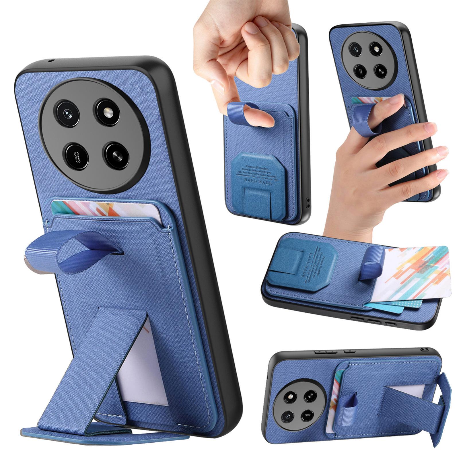 For Honor X80 Pro Max 5G Twill Fabric Card Bag Fold Holder Phone Case(Blue) - Shopkiz.com
