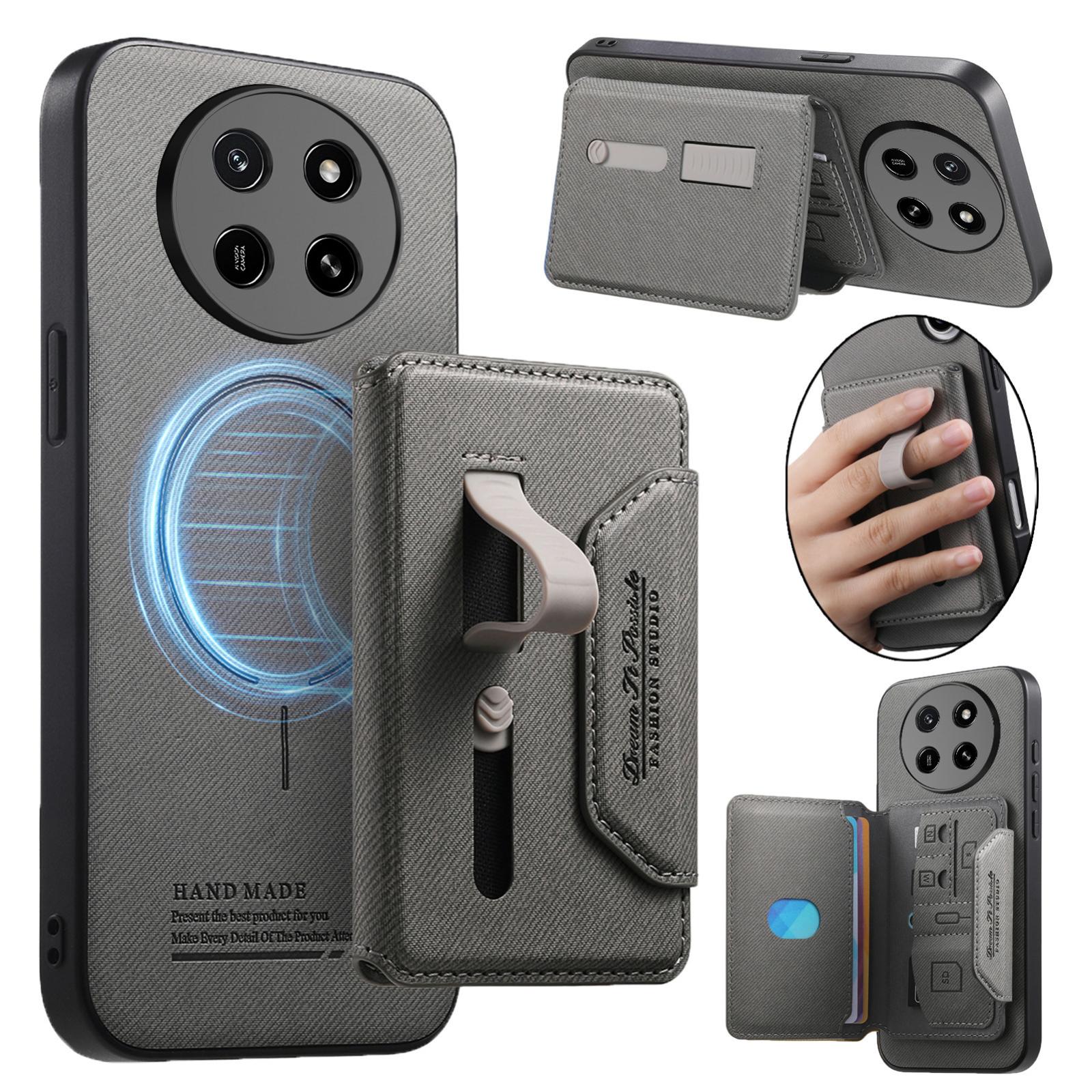 For Honor X80 Pro Max 5G Twill Fabric Travel Storage Magnetic Card Bag Back Phone Case(Gray) - Shopkiz.com