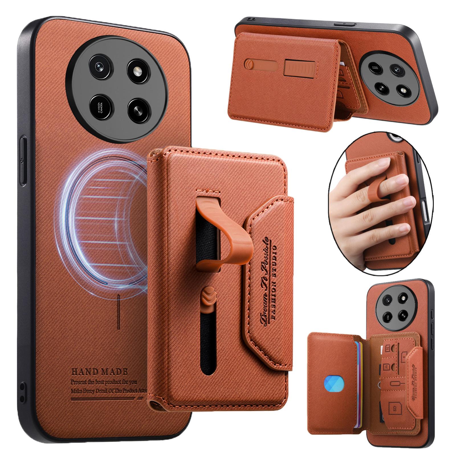 For Honor X80 Pro Max 5G Twill Fabric Travel Storage Magnetic Card Bag Back Phone Case(Brown) - Shopkiz.com