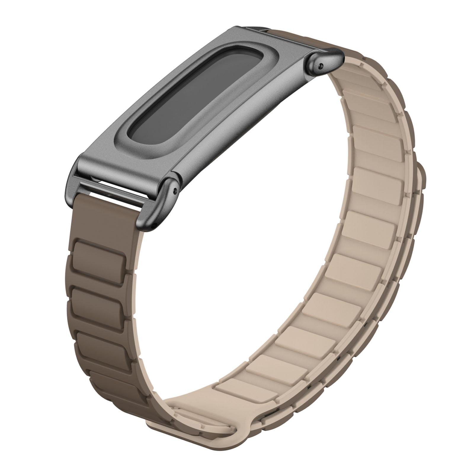 For Google Fitbit Air Metal Case Hybrid I-Shaped Magnetic Silicone Watch Band(Dark Brown) - Shopkiz.com