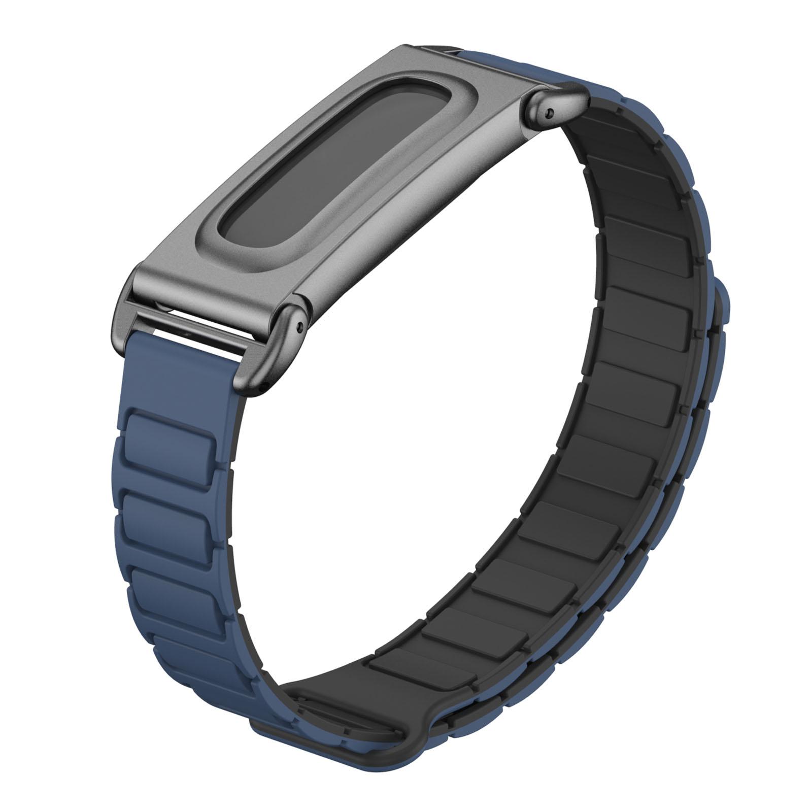 For Google Fitbit Air Metal Case Hybrid I-Shaped Magnetic Silicone Watch Band(Midnight Blue) - Shopkiz.com