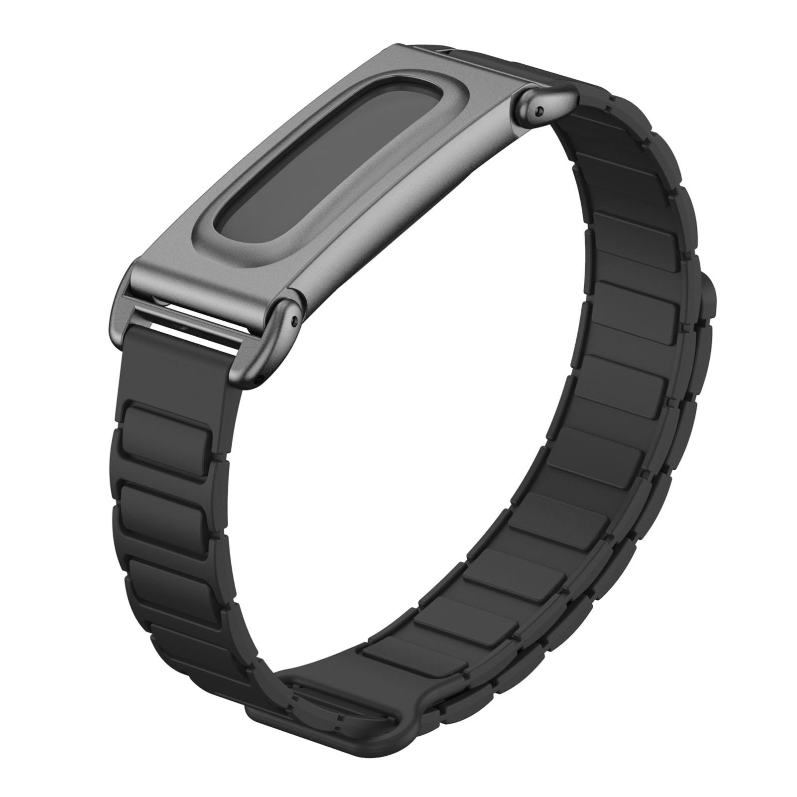 For Google Fitbit Air Metal Case Hybrid I-Shaped Magnetic Silicone Watch Band(Black) - Shopkiz.com