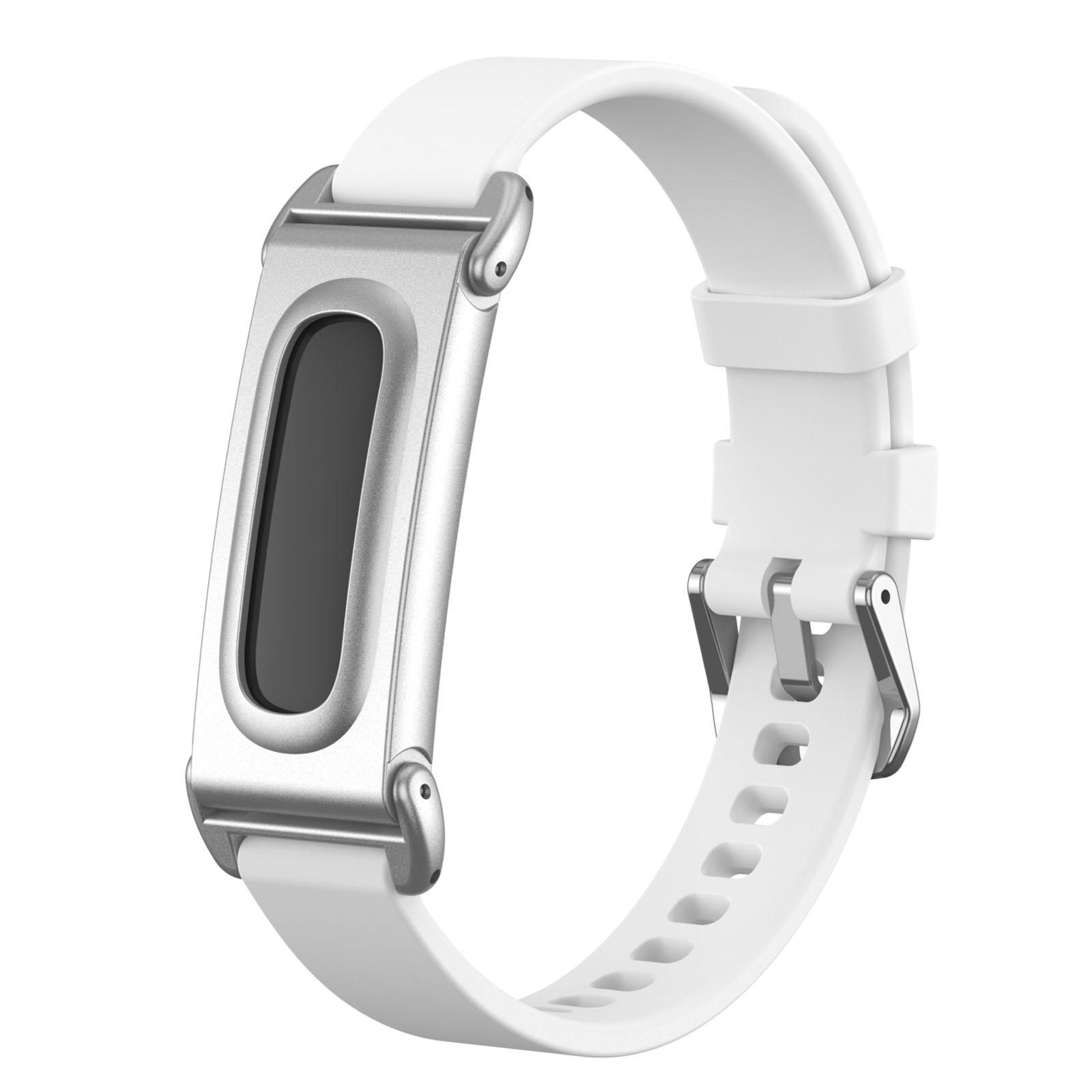 For Google Fitbit Air Metal Case Hybrid Pin Buckle Solid Color Silicone Watch Band(White) - Shopkiz.com