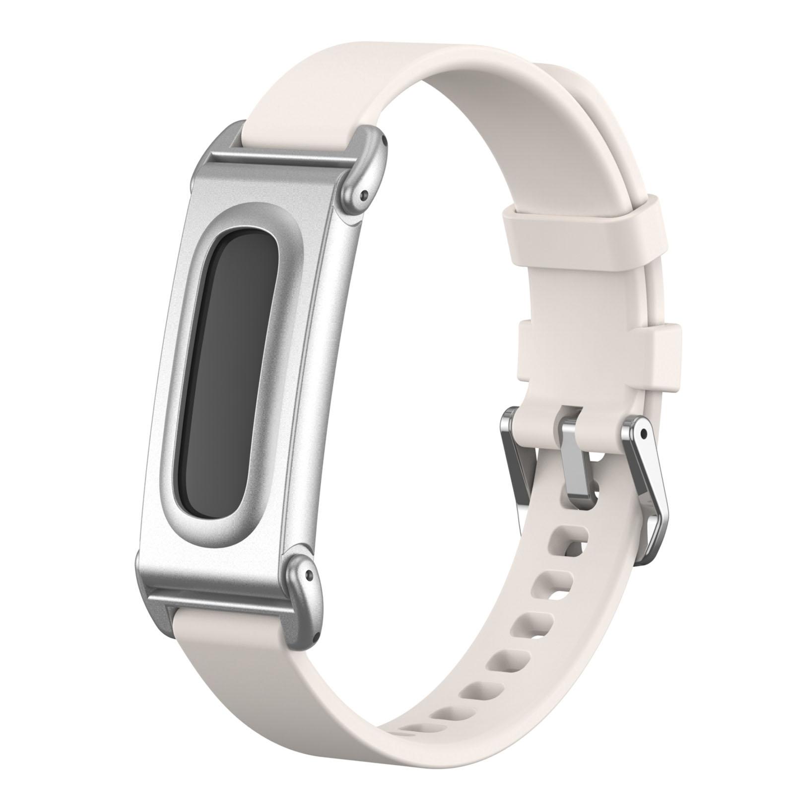 For Google Fitbit Air Metal Case Hybrid Pin Buckle Solid Color Silicone Watch Band(Starlight) - Shopkiz.com