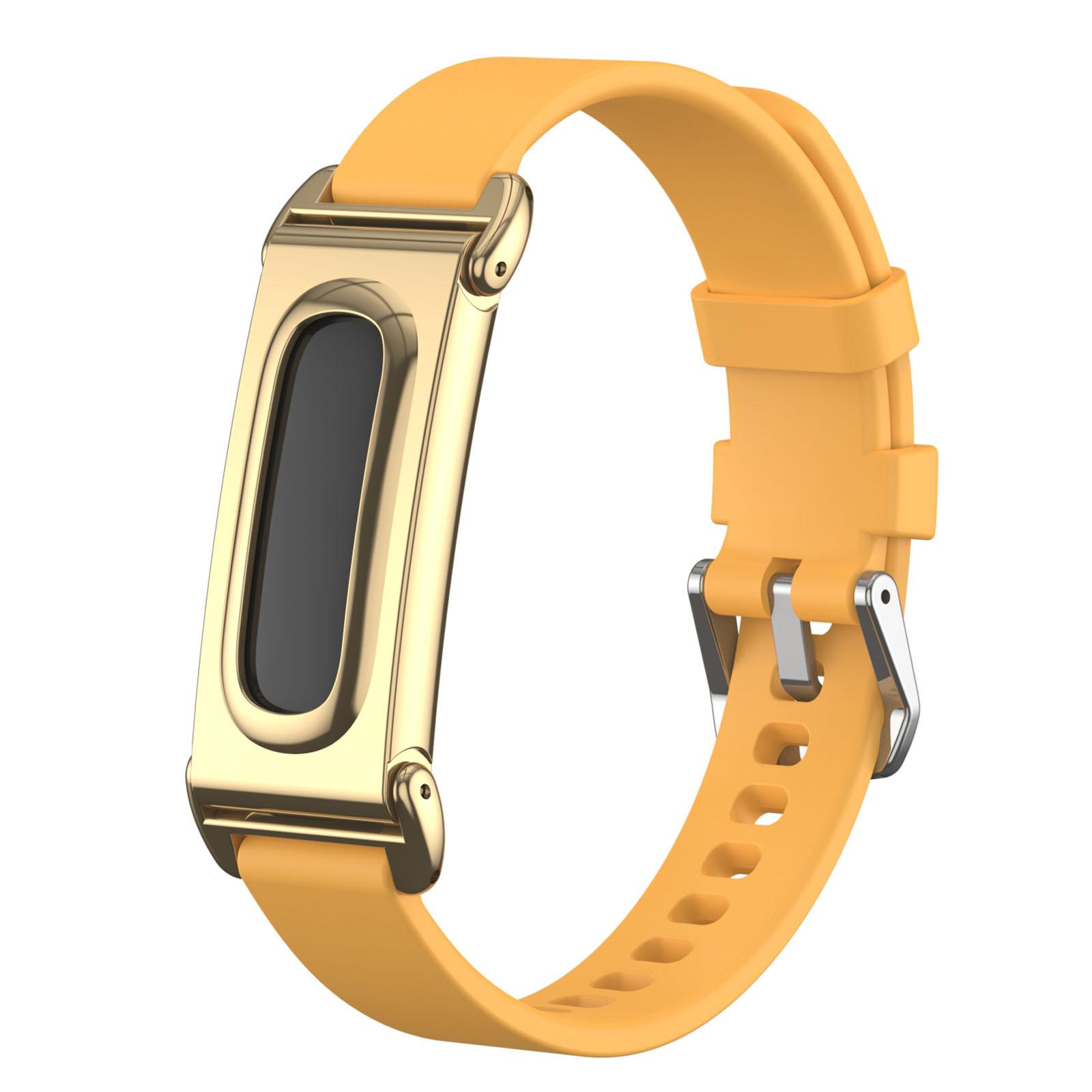 For Google Fitbit Air Metal Case Hybrid Pin Buckle Solid Color Silicone Watch Band(Yellow) - Shopkiz.com