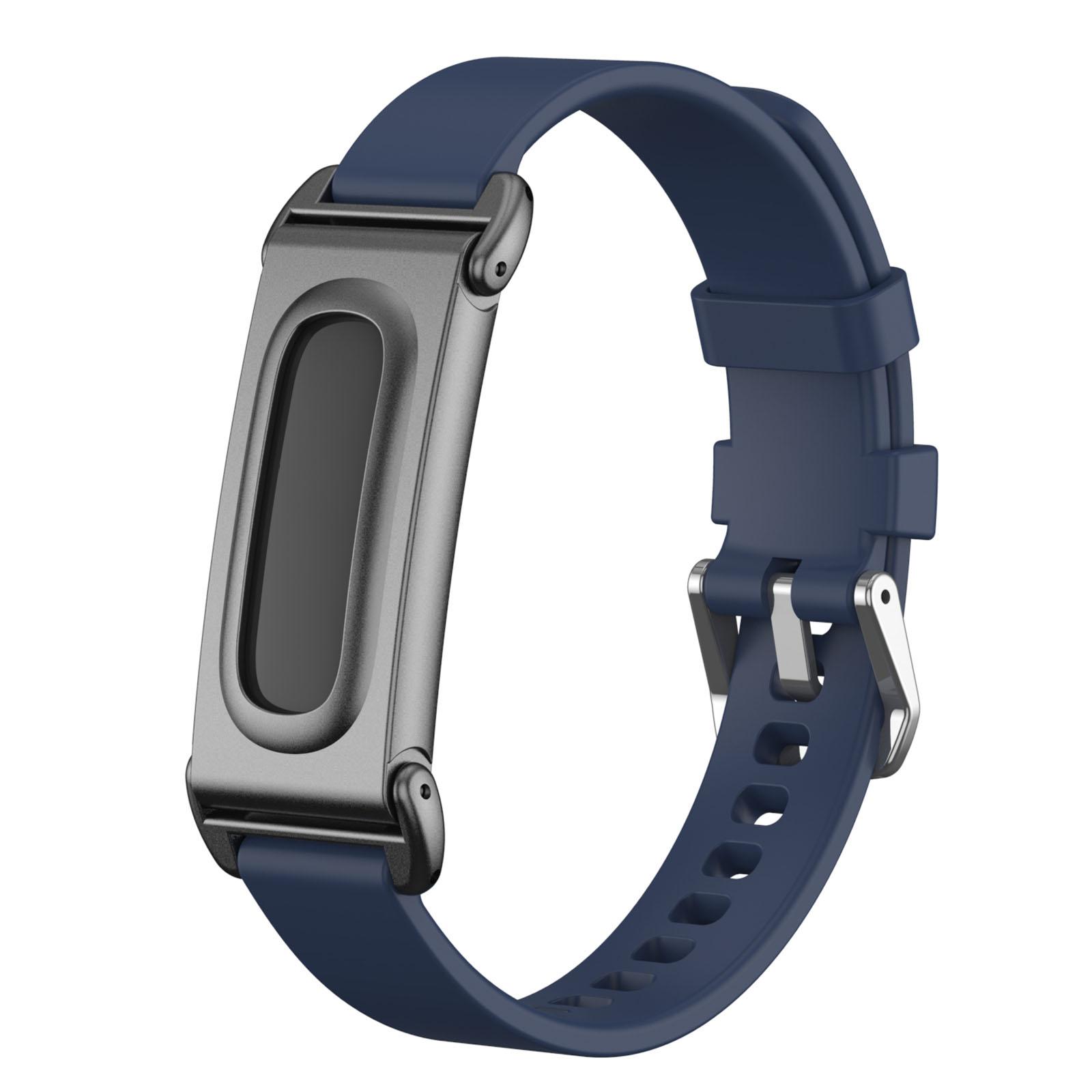 For Google Fitbit Air Metal Case Hybrid Pin Buckle Solid Color Silicone Watch Band(Midnight Blue) - Shopkiz.com