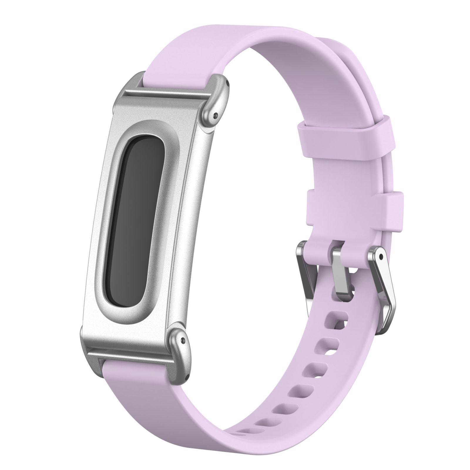 For Google Fitbit Air Metal Case Hybrid Pin Buckle Solid Color Silicone Watch Band(Lilac) - Shopkiz.com