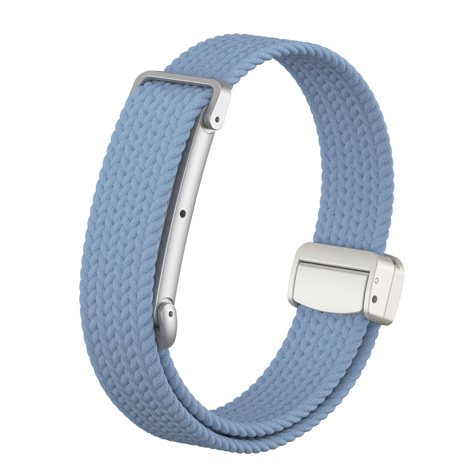 For Google Fitbit Air Metal Case Hybrid Magnetic Clasp Elastic Woven Nylon Watch Band(Misty Blue) - Shopkiz.com