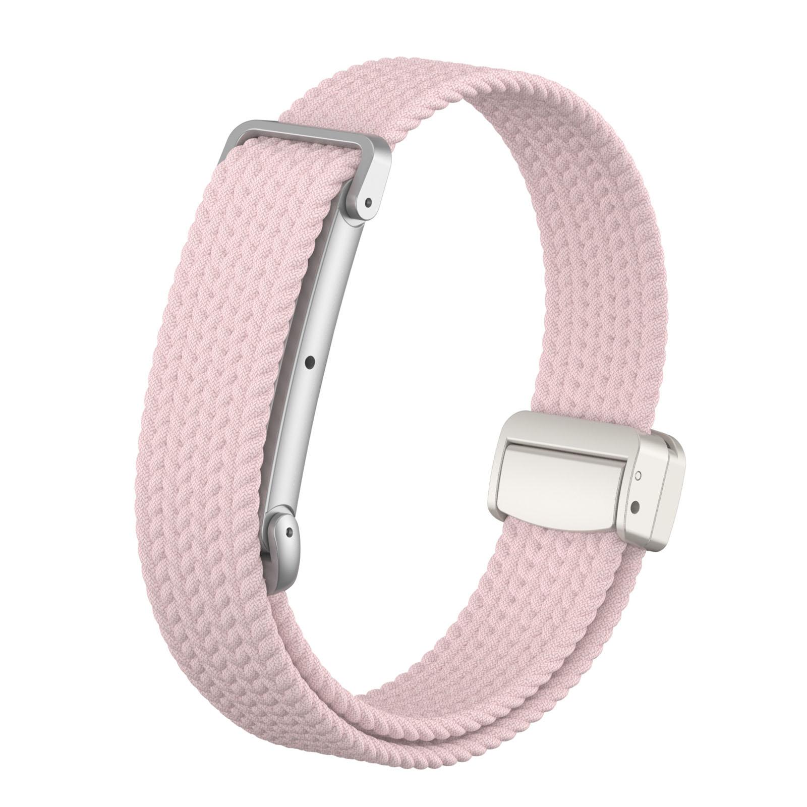 For Google Fitbit Air Metal Case Hybrid Magnetic Clasp Elastic Woven Nylon Watch Band(Powder Pink) - Shopkiz.com