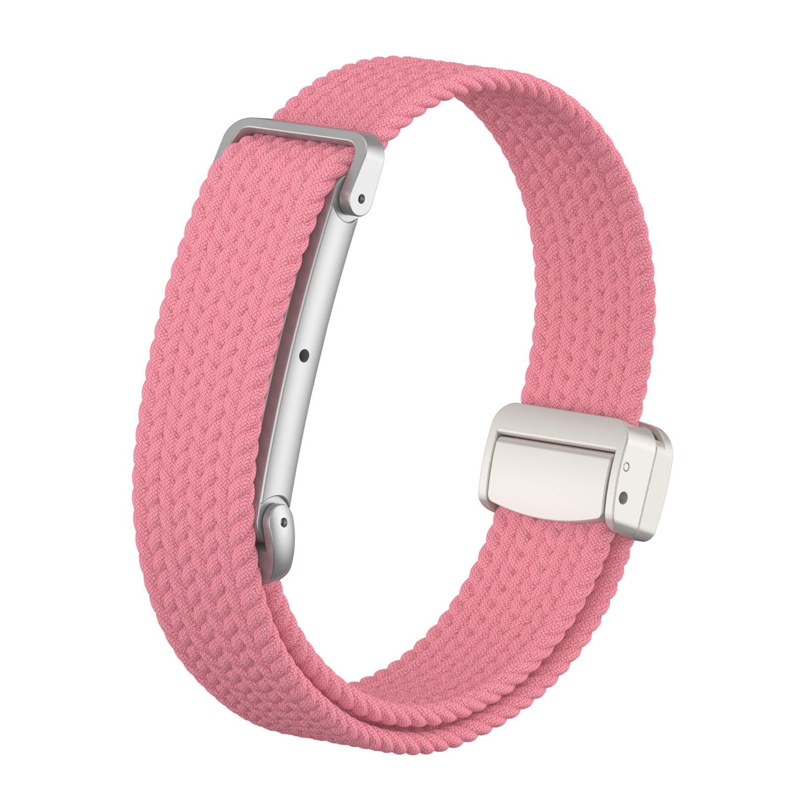 For Google Fitbit Air Metal Case Hybrid Magnetic Clasp Elastic Woven Nylon Watch Band(Bright Pink) - Shopkiz.com