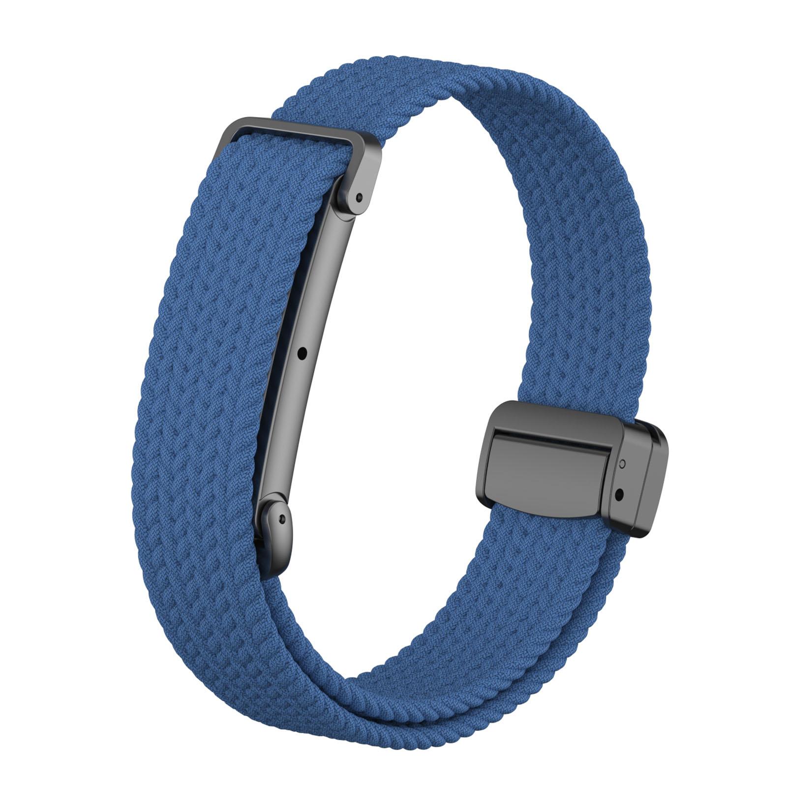 For Google Fitbit Air Metal Case Hybrid Magnetic Clasp Elastic Woven Nylon Watch Band(Cool Blue) - Shopkiz.com