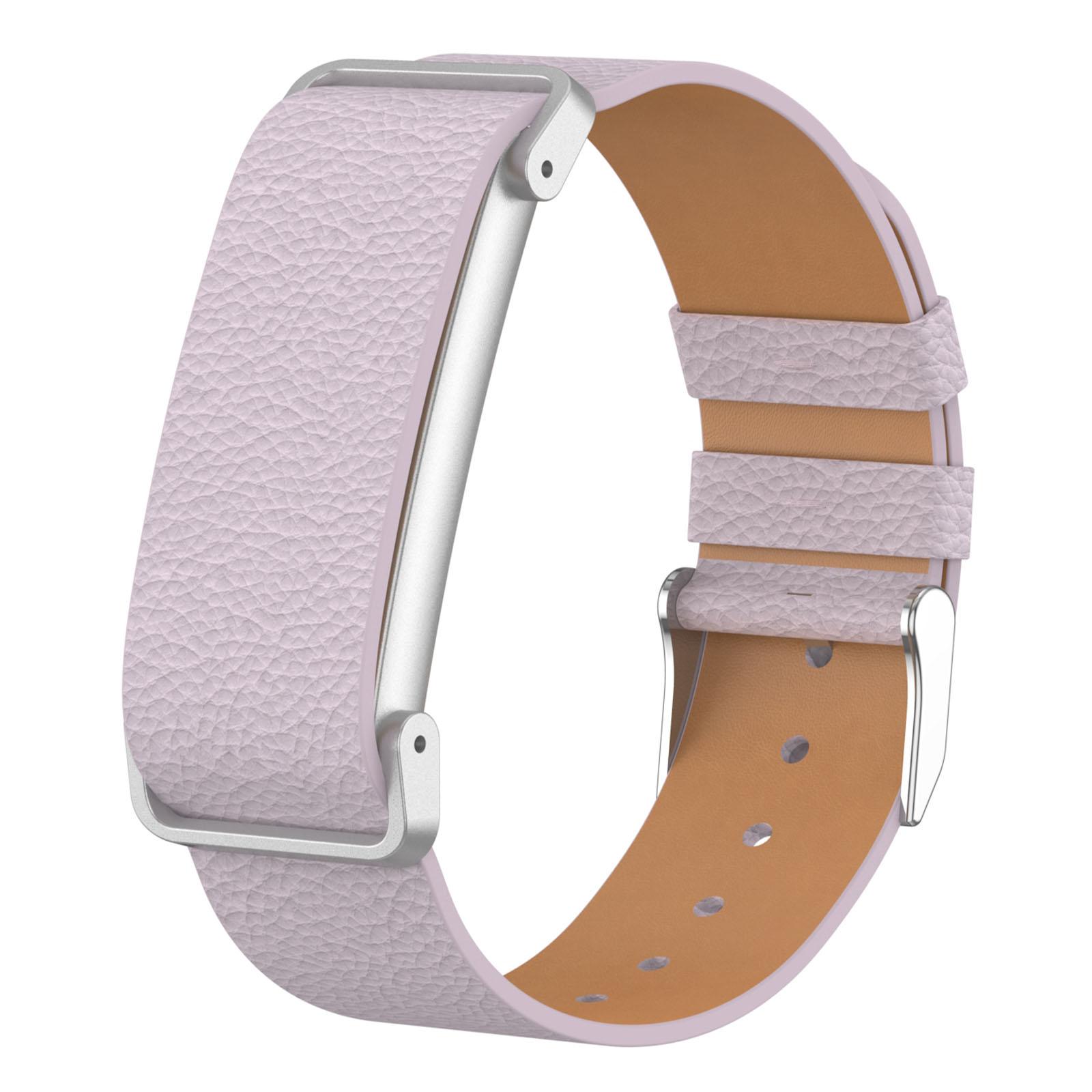 For Google Fitbit Air Metal Case Hybrid Lychee Textured Vegan Leather Watch Band(Light Lilac) - Shopkiz.com