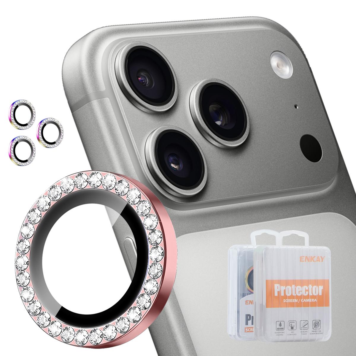For iPhone 18 Pro / 18 Pro Max ENKAY AR Anti-reflection Individual Diamond Ring Camera Lens Glass Full Film(Pink) - Shopkiz.com