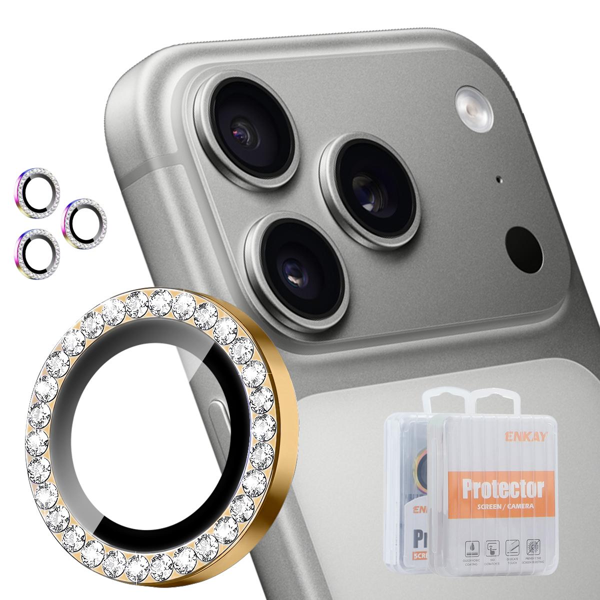 For iPhone 18 Pro / 18 Pro Max ENKAY AR Anti-reflection Individual Diamond Ring Camera Lens Glass Full Film(Golden) - Shopkiz.com