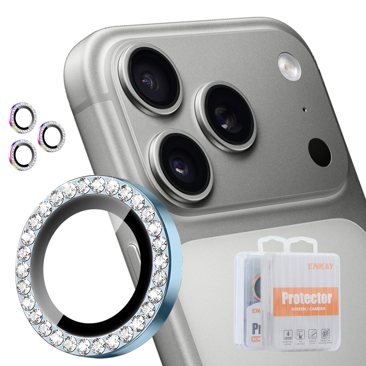 For iPhone 18 Pro / 18 Pro Max ENKAY AR Anti-reflection Individual Diamond Ring Camera Lens Glass Full Film(Sierra Blue) - Shopkiz.com