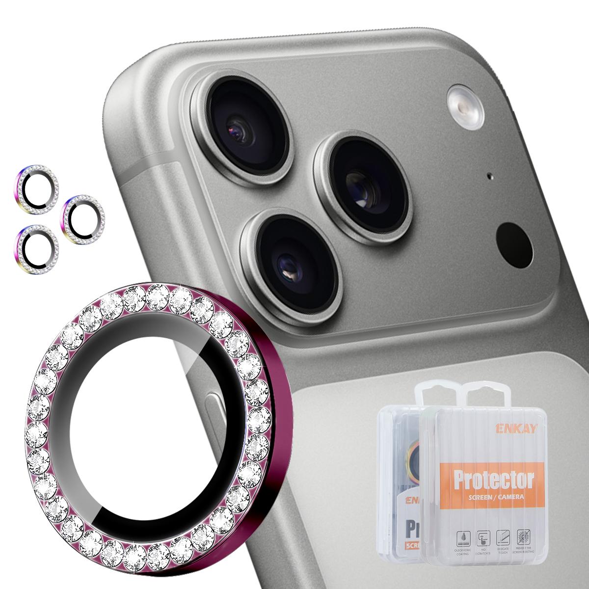 For iPhone 18 Pro / 18 Pro Max ENKAY AR Anti-reflection Individual Diamond Ring Camera Lens Glass Full Film(Wine Red) - Shopkiz.com