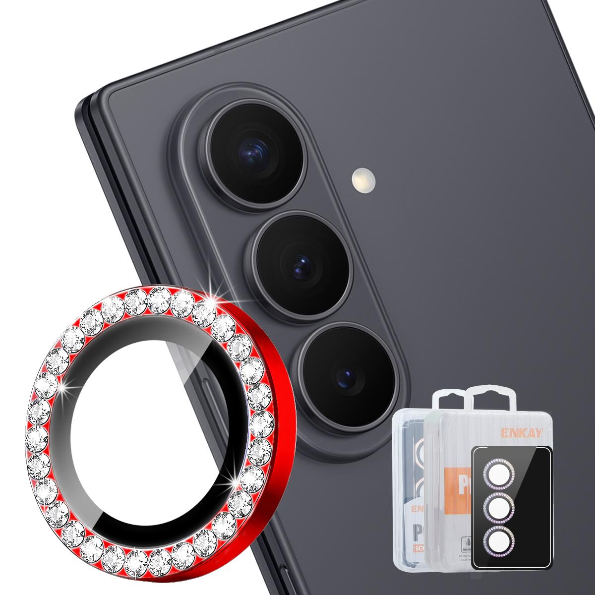 For Galaxy Z Fold8 Ultra ENKAY AR Anti-reflection Individual Diamond Ring Camera Lens Glass Film(Red) - Shopkiz.com