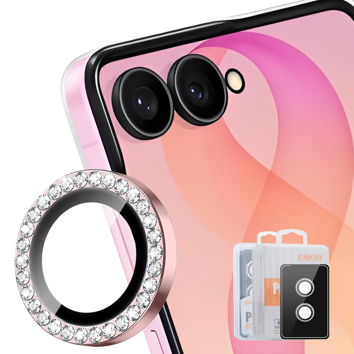 For Galaxy Z Flip8 5G ENKAY AR Anti-reflection Individual Diamond Ring Camera Lens Glass Film(Pink) - Shopkiz.com
