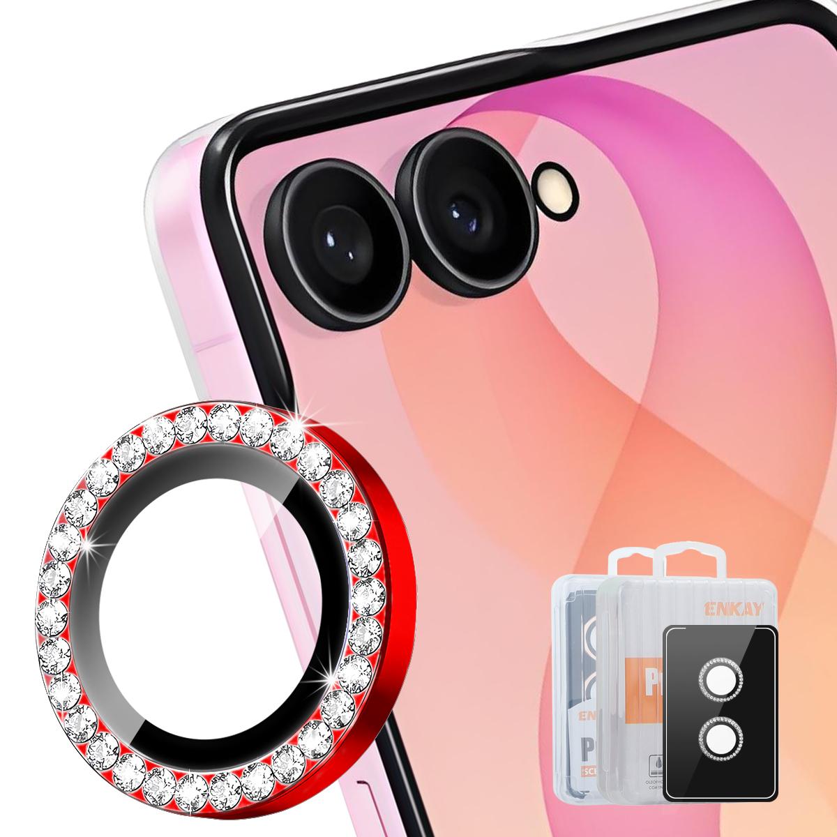 For Galaxy Z Flip8 5G ENKAY AR Anti-reflection Individual Diamond Ring Camera Lens Glass Film(Red) - Shopkiz.com