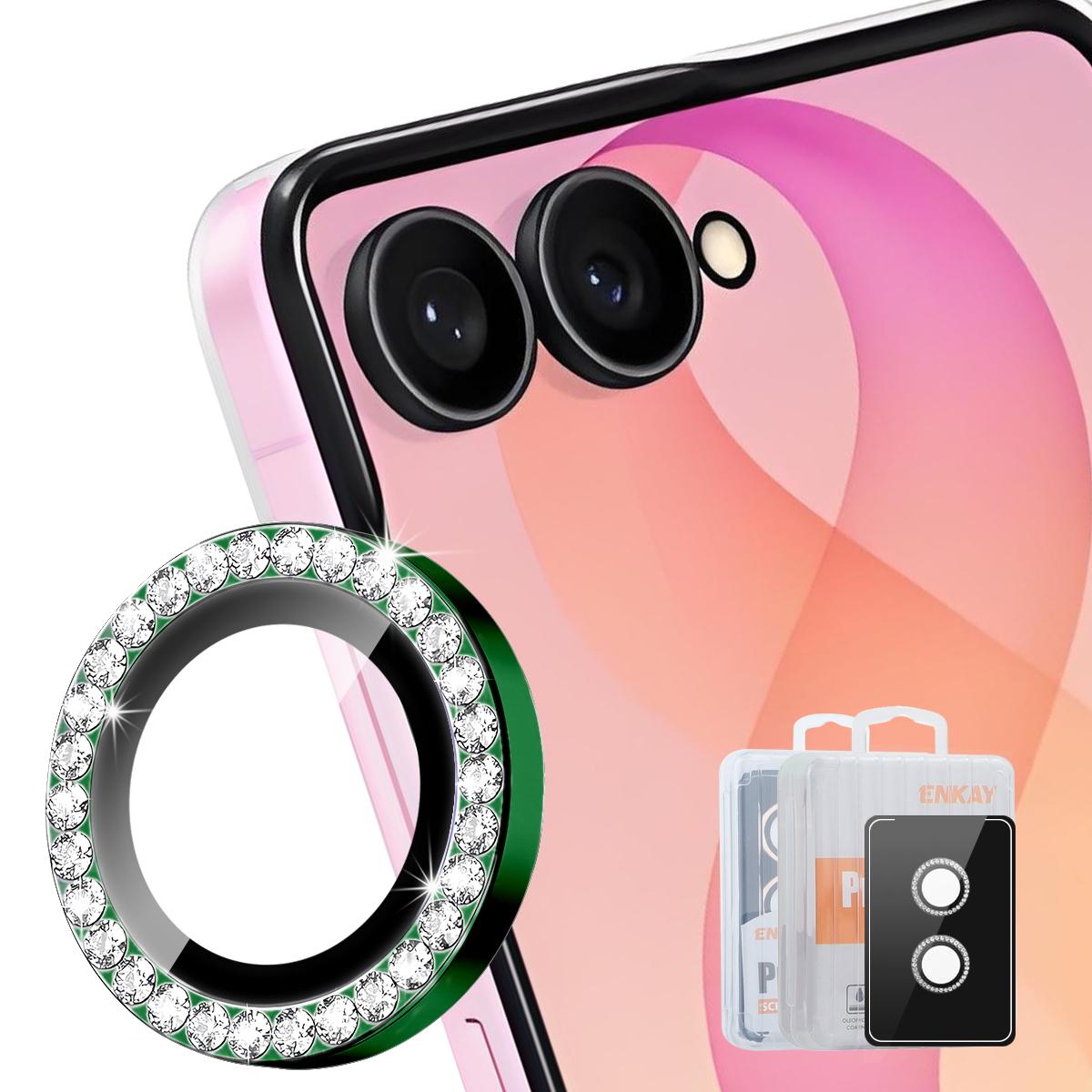For Galaxy Z Flip7 5G ENKAY AR Anti-reflection Individual Diamond Ring Camera Lens Glass Film(Deep Green) - Shopkiz.com