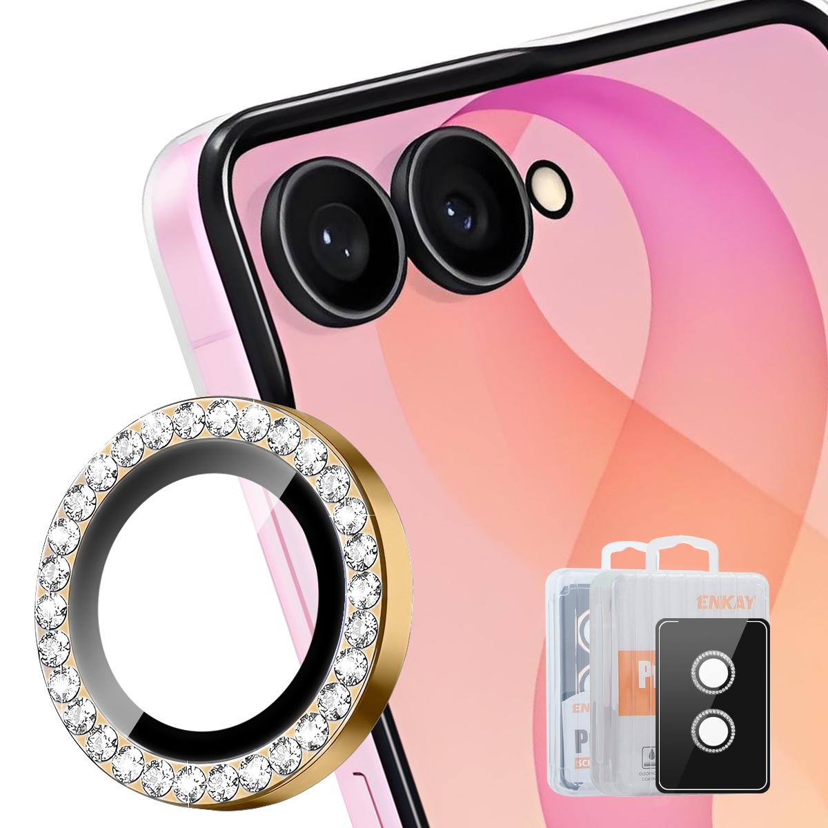 For Galaxy Z Flip7 5G ENKAY AR Anti-reflection Individual Diamond Ring Camera Lens Glass Film(Gold) - Shopkiz.com