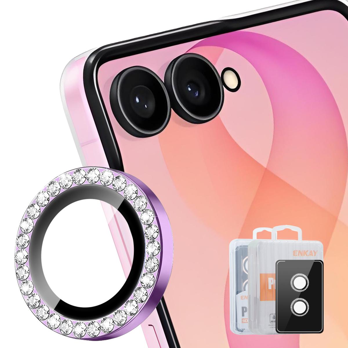 For Galaxy Z Flip7 5G ENKAY AR Anti-reflection Individual Diamond Ring Camera Lens Glass Film(Light Purple) - Shopkiz.com