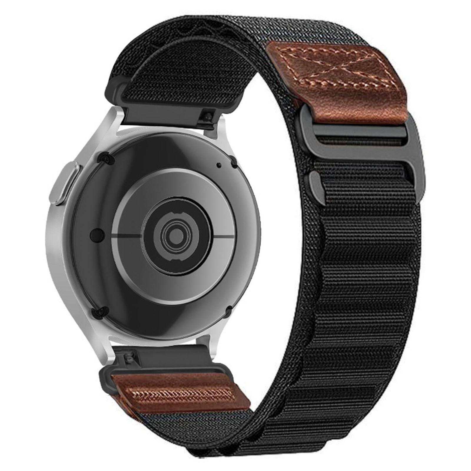 22mm Retro Vegan Leather Label Alpine Nylon Loop Watch Band(Black) - Shopkiz.com