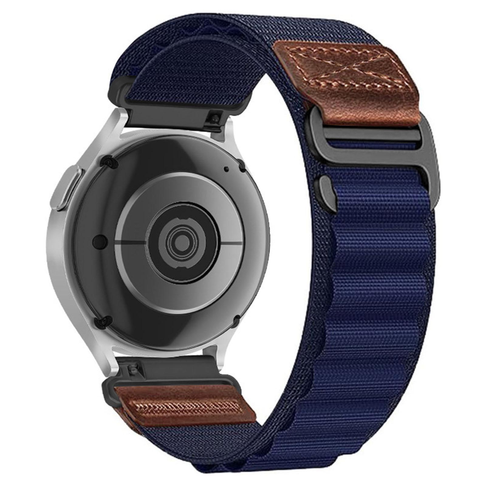 22mm Retro Vegan Leather Label Alpine Nylon Loop Watch Band(Navy Blue) - Shopkiz.com