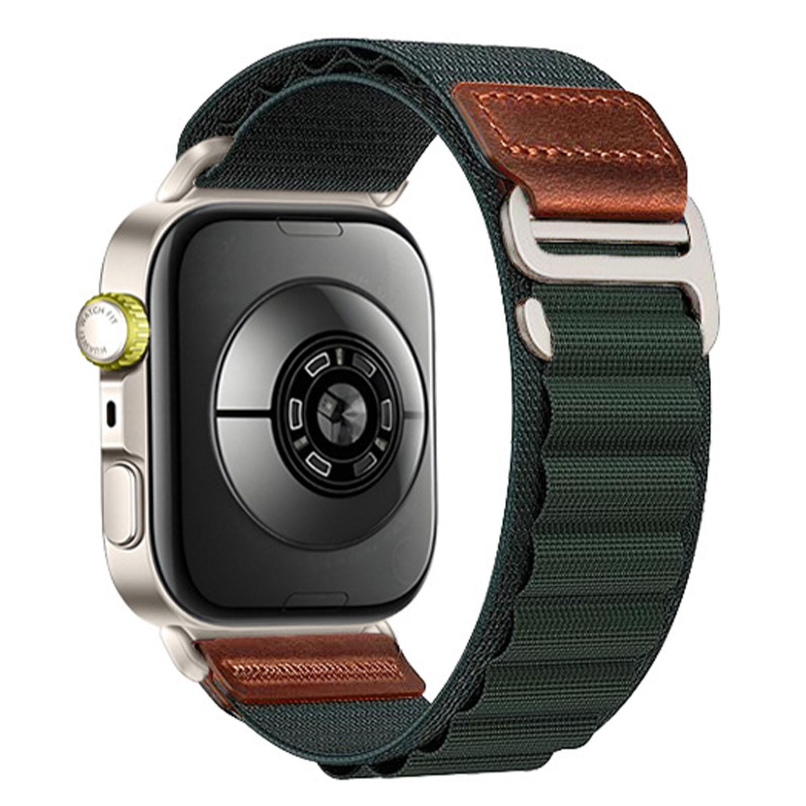 For Huawei Watch Fit 5 / Fit 5 Pro / Fit 4 Retro Vegan Leather Label Silver Hook Alpine Nylon Loop Watch Band(Dark Green) - Shopkiz.com