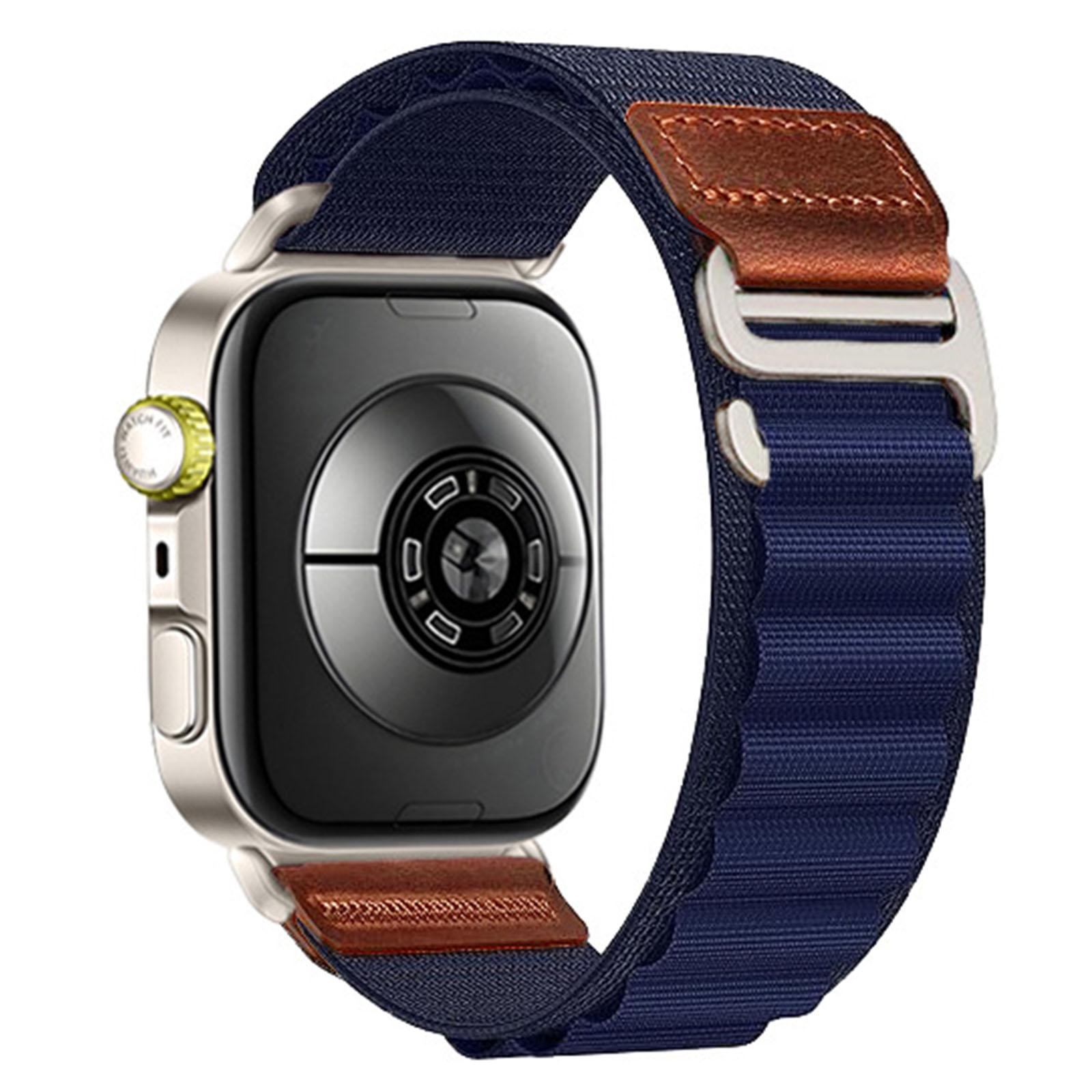 For Huawei Watch Fit 5 / Fit 5 Pro / Fit 4 Retro Vegan Leather Label Silver Hook Alpine Nylon Loop Watch Band(Navy Blue) - Shopkiz.com