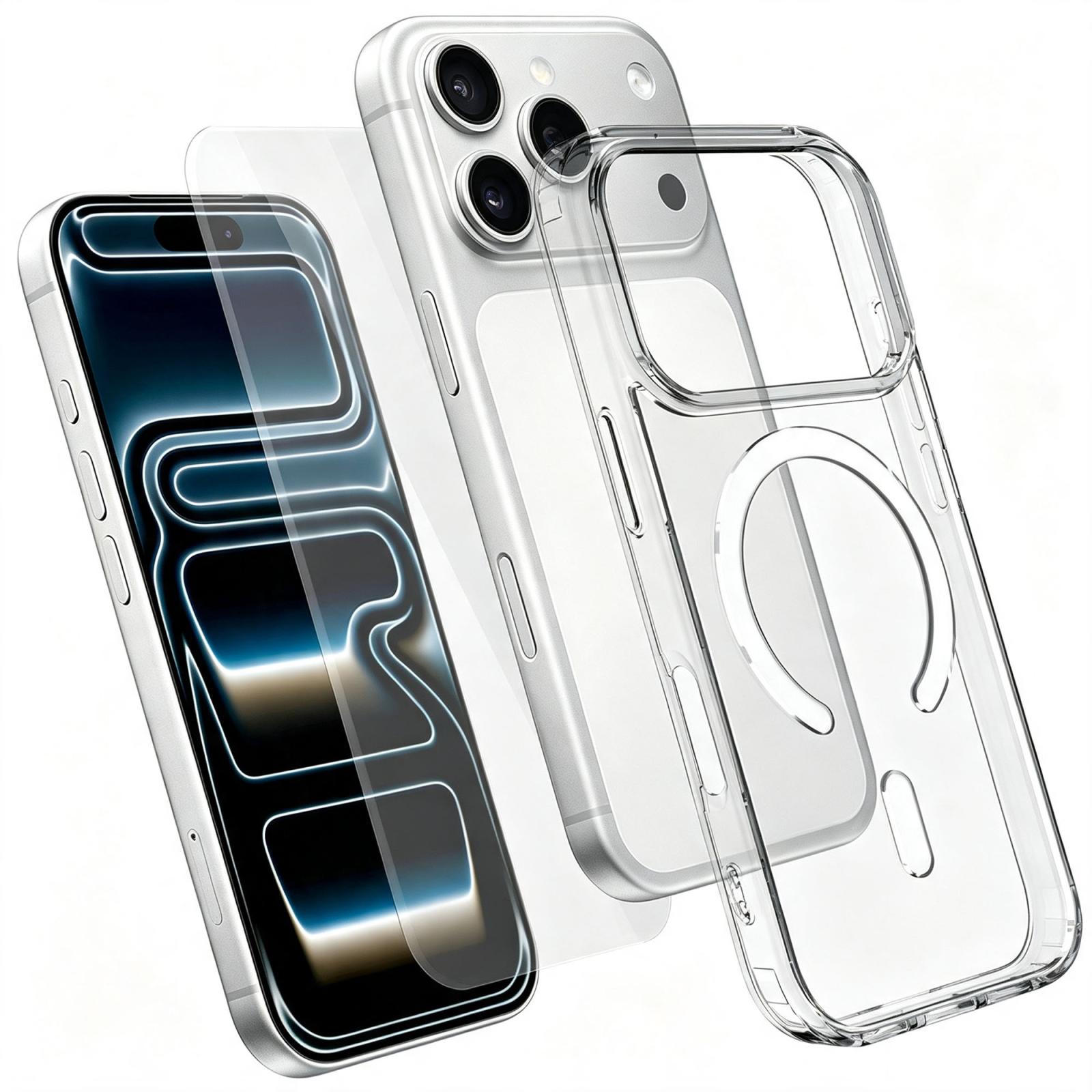 2 in 1 Set TPU + PC Clear Magnetic Phone Case with High Alumina Tempered Film For iPhone 18 Pro Max - Shopkiz.com