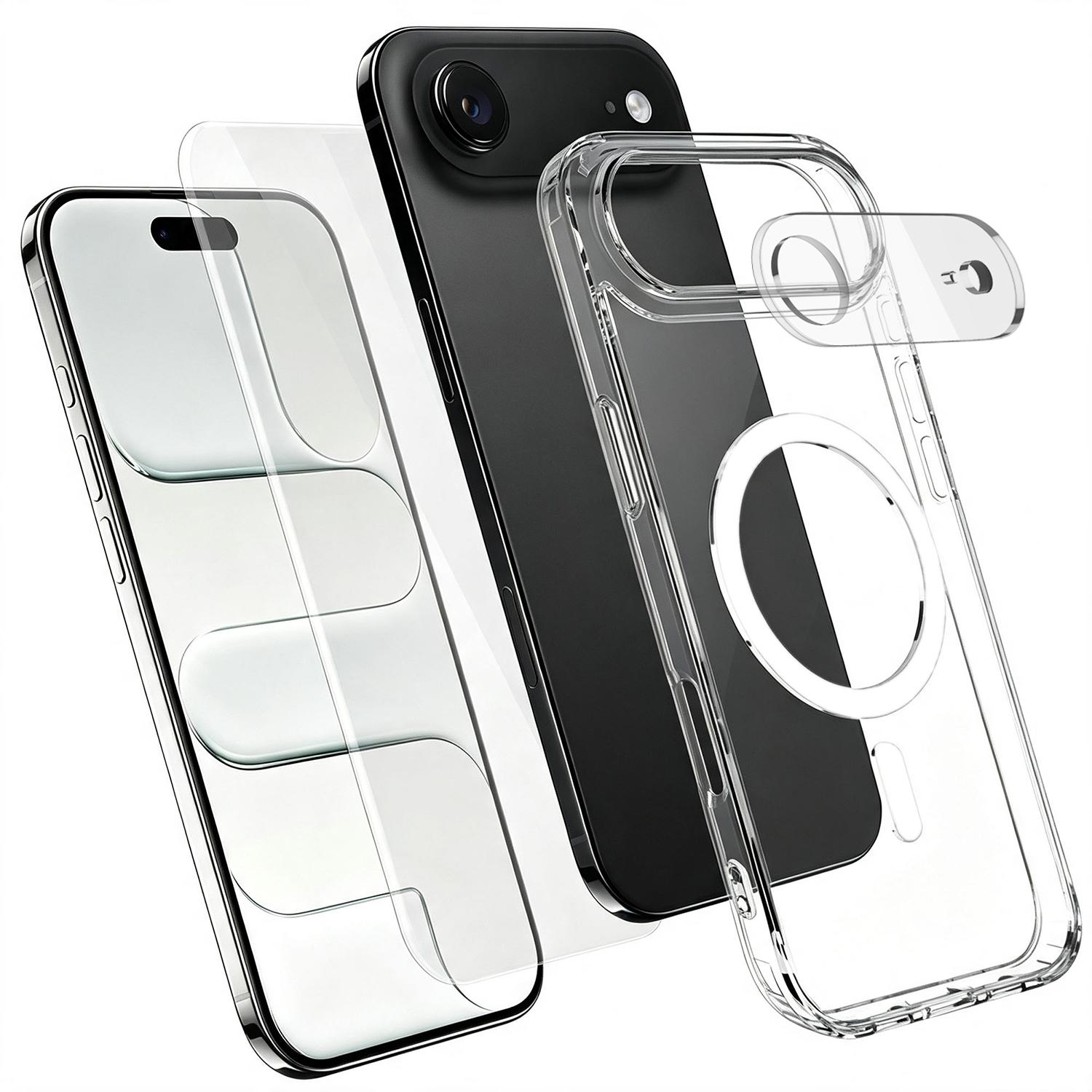3 in 1 Set TPU + PC Clear Magnetic Phone Case with High Alumina Tempered Film + Lens Protector For iPhone Air - Shopkiz.com