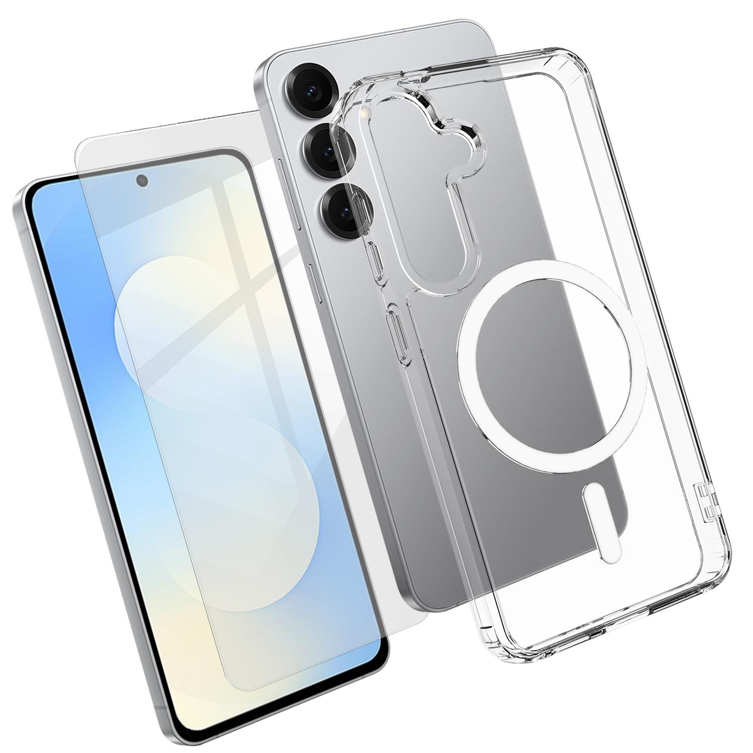 2 in 1 Set TPU + PC Clear Magnetic Phone Case with High Alumina Tempered Film For Galaxy S25 FE 5G - Shopkiz.com