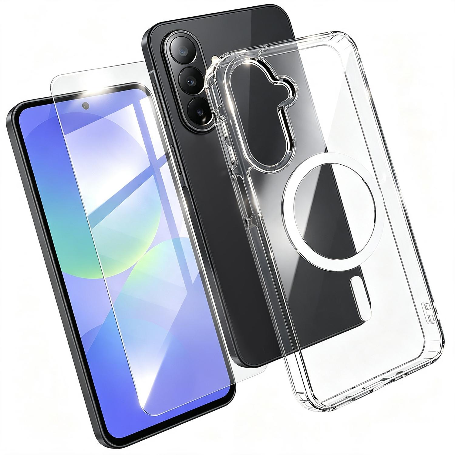 2 in 1 Set TPU + PC Clear Magnetic Phone Case with High Alumina Tempered Film For Galaxy A36 5G - Shopkiz.com