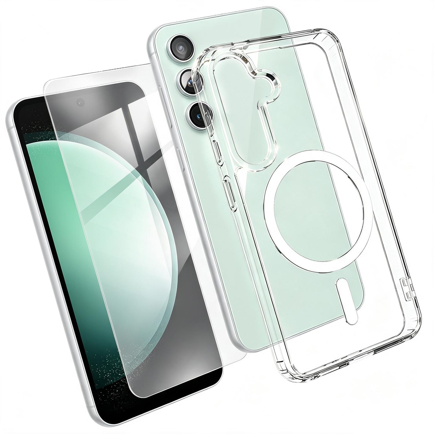 2 in 1 Set TPU + PC Clear Magnetic Phone Case with High Alumina Tempered Film For Galaxy S23 FE 5G - Shopkiz.com