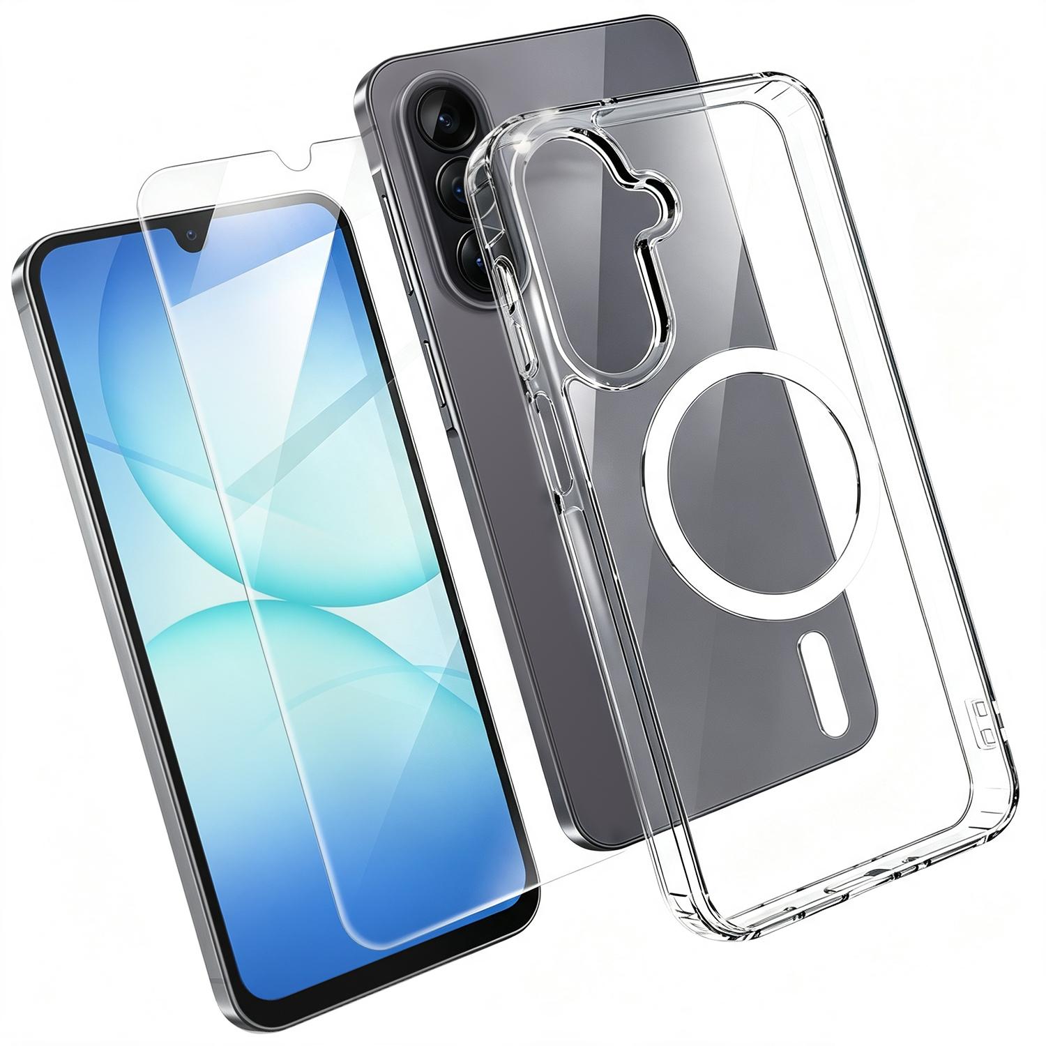 2 in 1 Set TPU + PC Clear Magnetic Phone Case with High Alumina Tempered Film For Galaxy A17 4G / 5G - Shopkiz.com