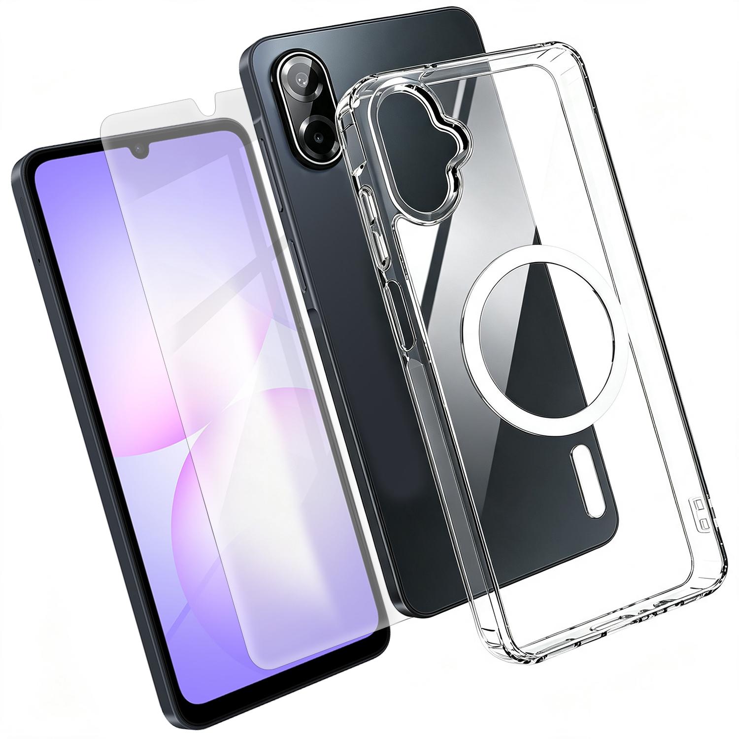 2 in 1 Set TPU + PC Clear Magnetic Phone Case with High Alumina Tempered Film For Galaxy A07 4G / 5G - Shopkiz.com