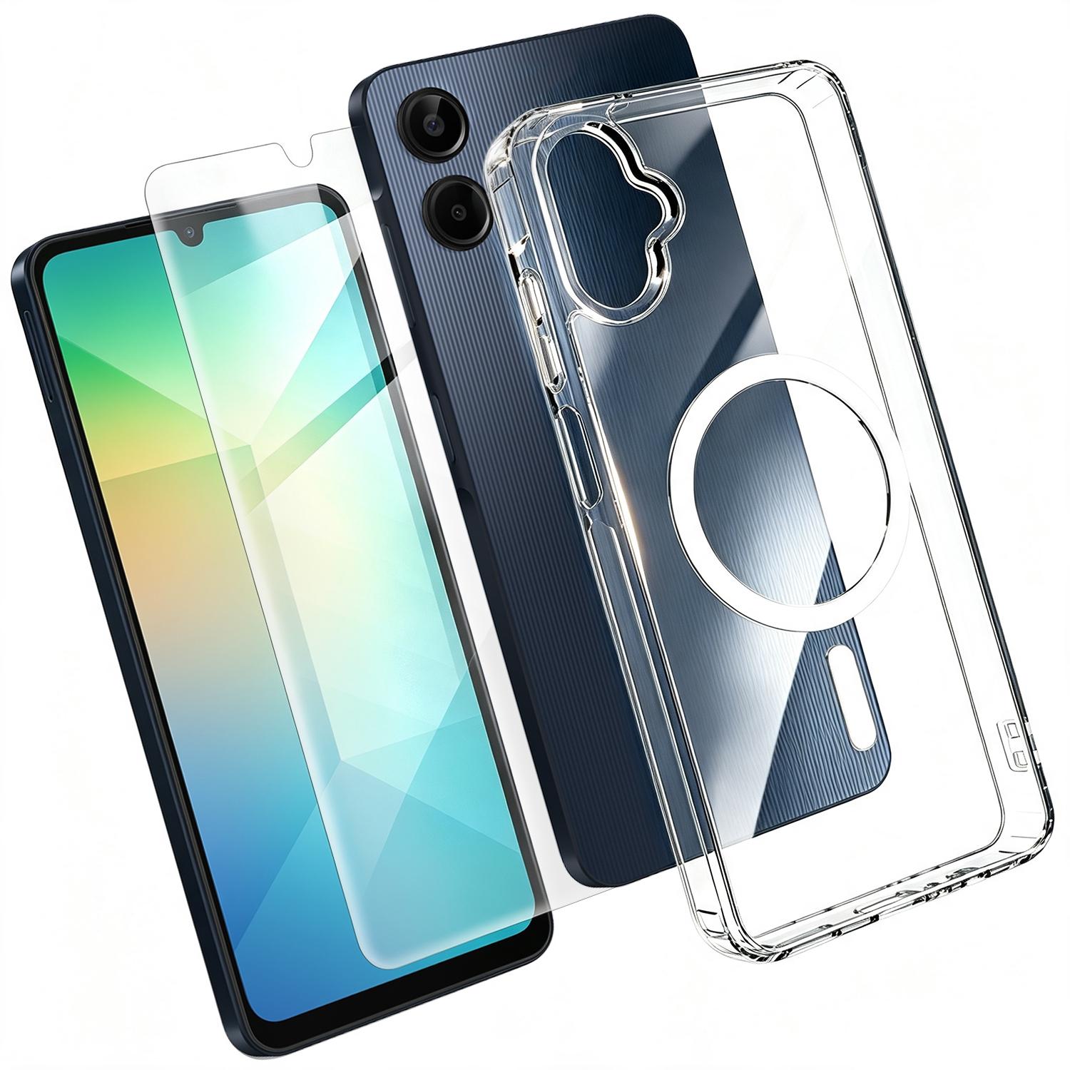 2 in 1 Set TPU + PC Clear Magnetic Phone Case with High Alumina Tempered Film For Galaxy A06 4G / 5G - Shopkiz.com