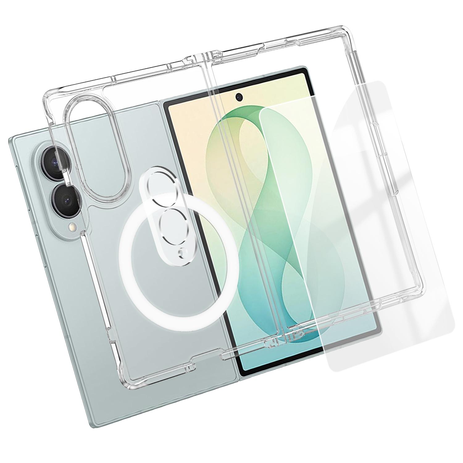 For Galaxy S26 FE 5G 3 in 1 Set TPU + PC Clear Magnetic Phone Case with High Alumina Tempered Film + Lens Protector - Shopkiz.com