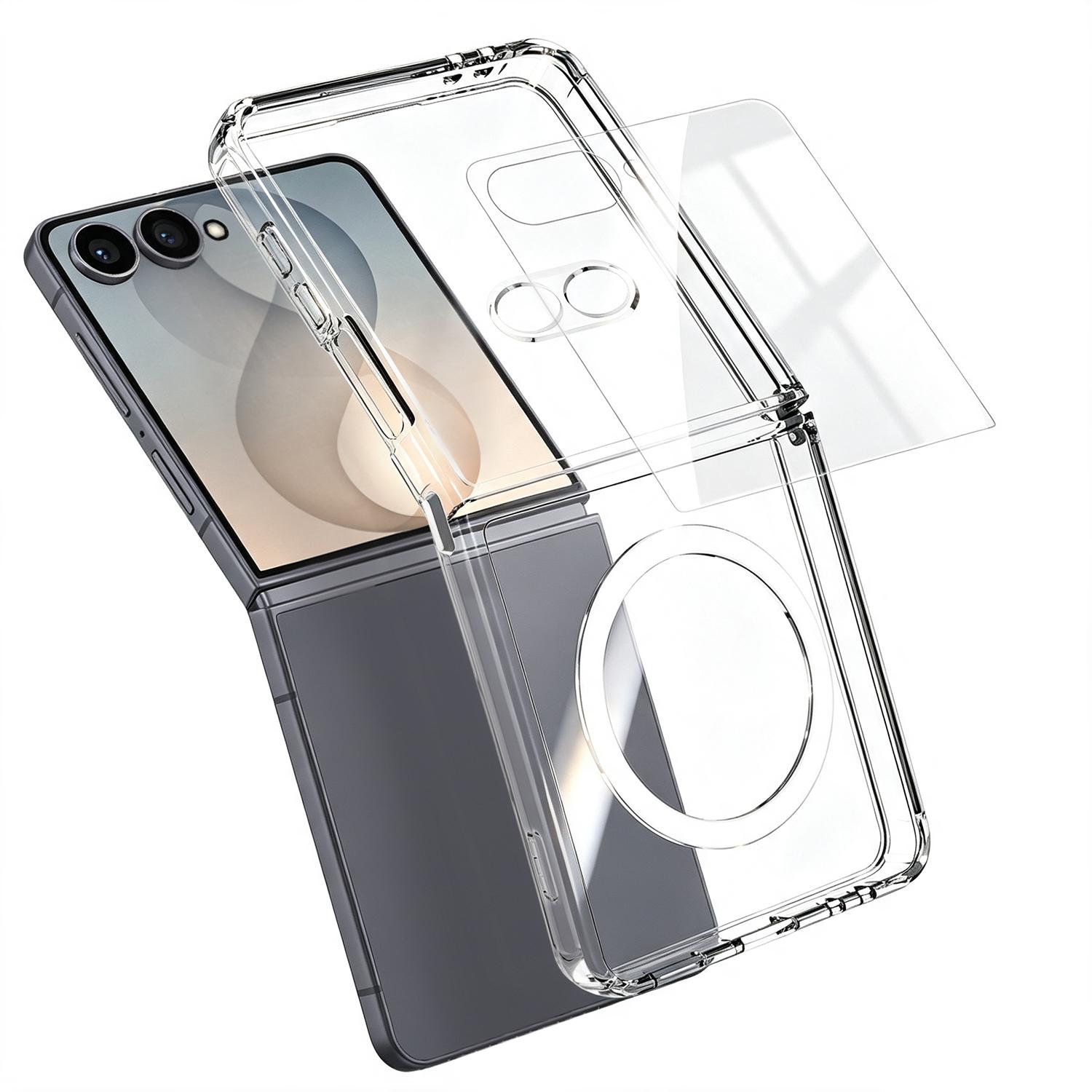 For Galaxy S26+ 5G 3 in 1 Set TPU + PC Clear Magnetic Phone Case with High Alumina Tempered Film + Lens Protector - Shopkiz.com