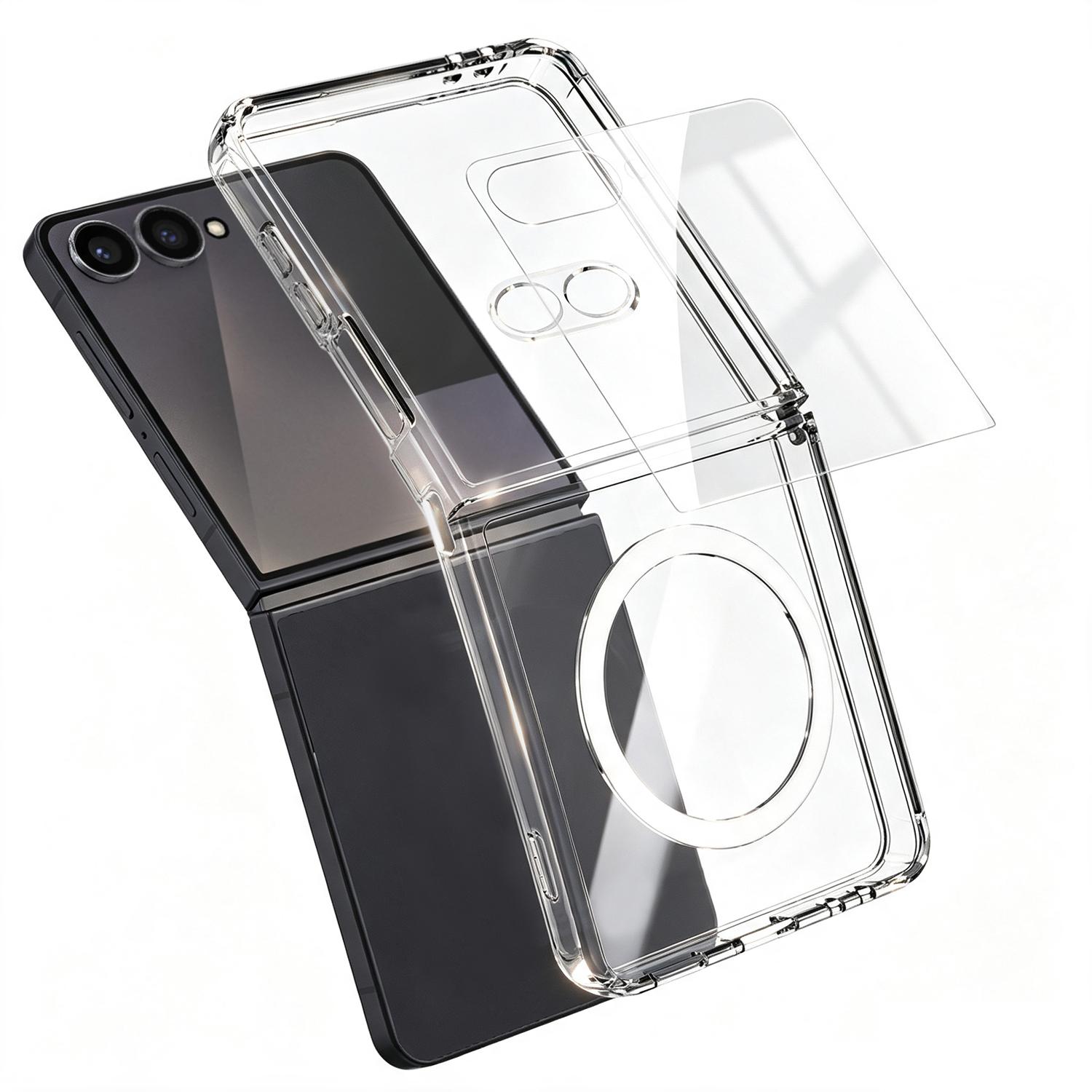 For Galaxy S25 Edge 5G 3 in 1 Set TPU + PC Clear Magnetic Phone Case with High Alumina Tempered Film + Lens Protector - Shopkiz.com
