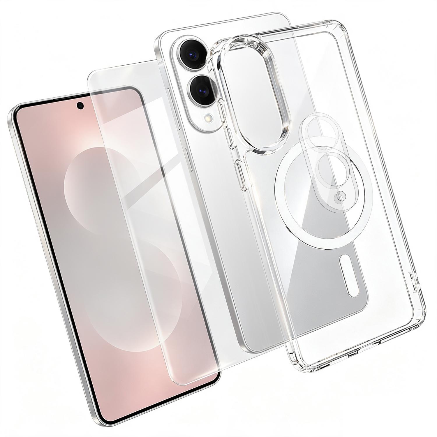 For Galaxy A56 5G 3 in 1 Set TPU + PC Clear Magnetic Phone Case with High Alumina Tempered Film + Lens Protector - Shopkiz.com
