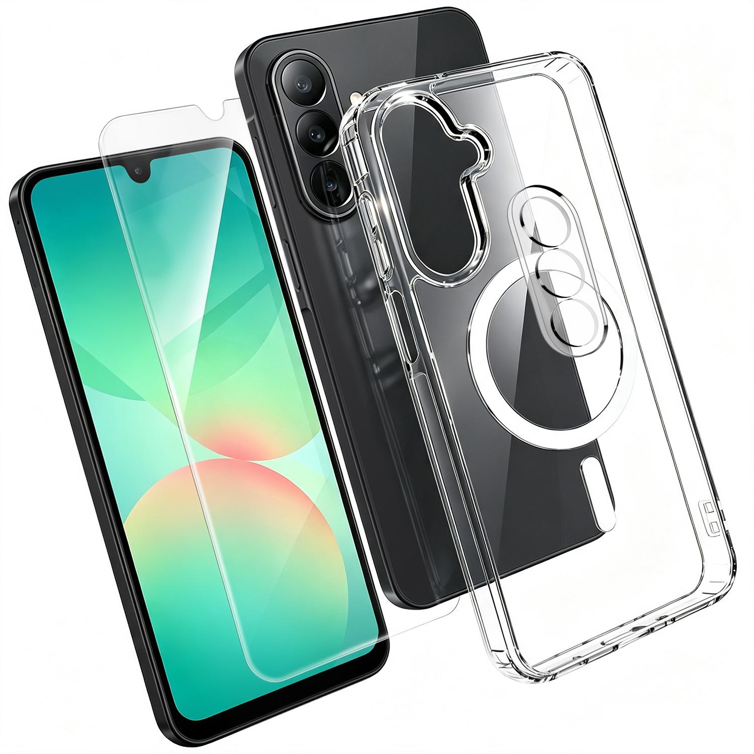 For Galaxy A36 5G 3 in 1 Set TPU + PC Clear Magnetic Phone Case with High Alumina Tempered Film + Lens Protector - Shopkiz.com